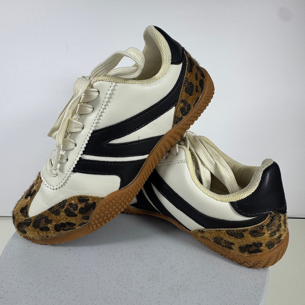 Berness Larson Womens Retro Sneakers Size 6 White Black Leopard Print Gum Sole‎